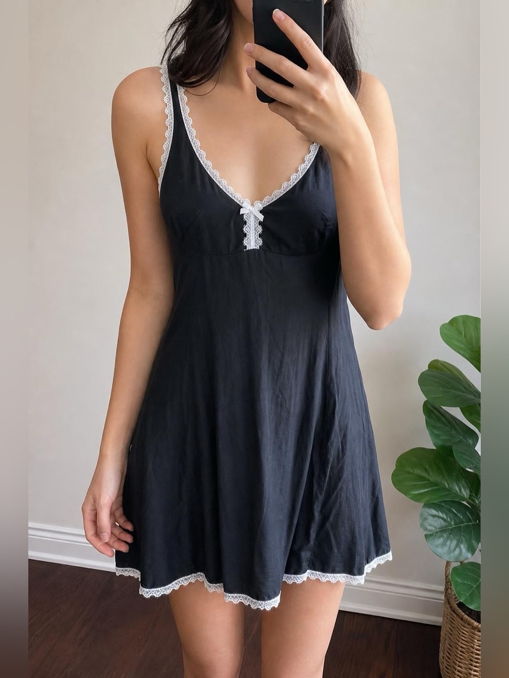 Princess Polly Black Cotton Blend Lace Trim Slip Dress